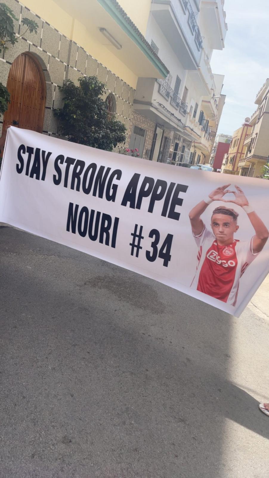 Spandoek met de beeltenis van Abdelhak Nouri in Marokko
